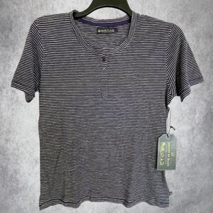 United by Blue Womens Henley Blue Short Sleeve Hemp Organic Cotton Shirt Size M